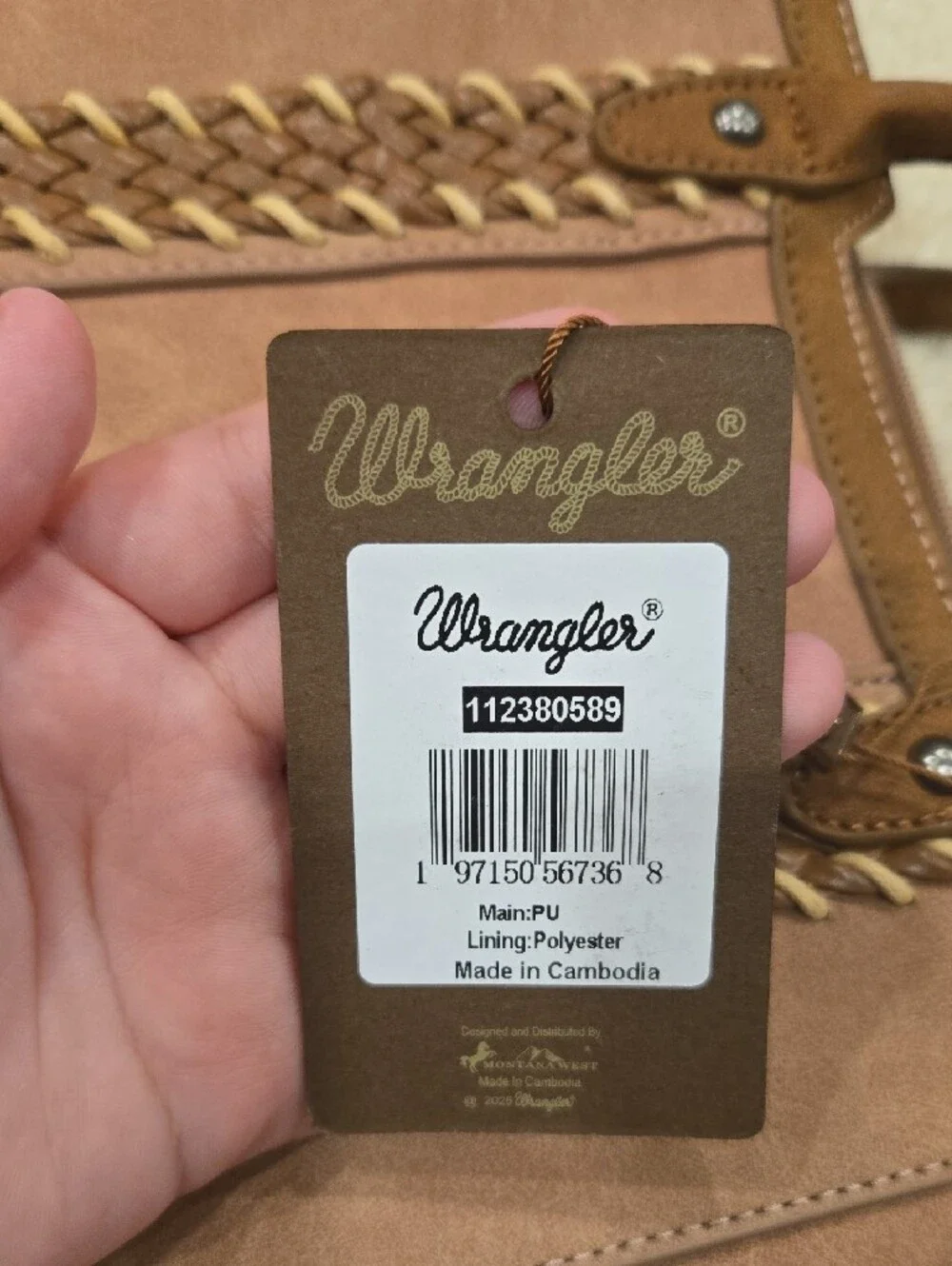 Wrangler Tan and Brown Braided-Trim Tote With Removable Crossbody Strap